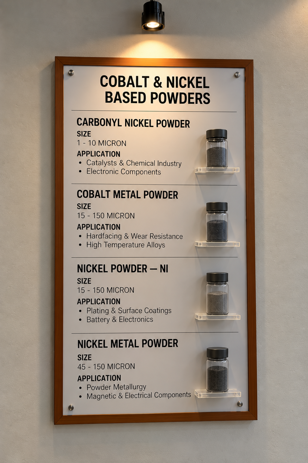 Cobalt & Nickel Powders powder display board