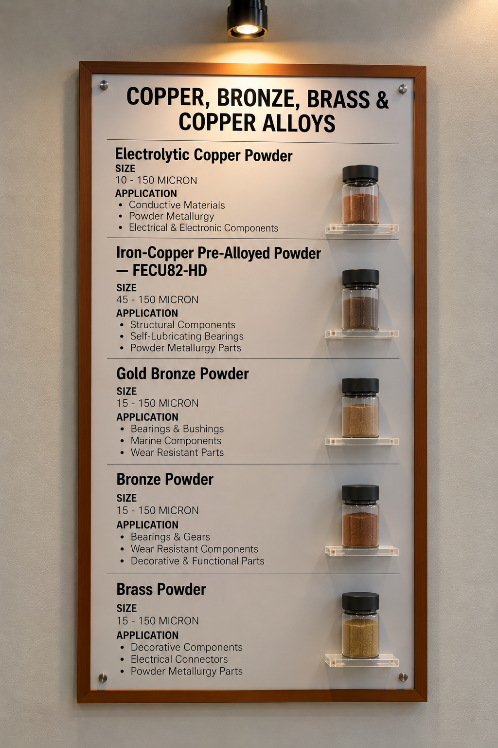 Copper, Bronze, Brass & Copper Alloys powder display board