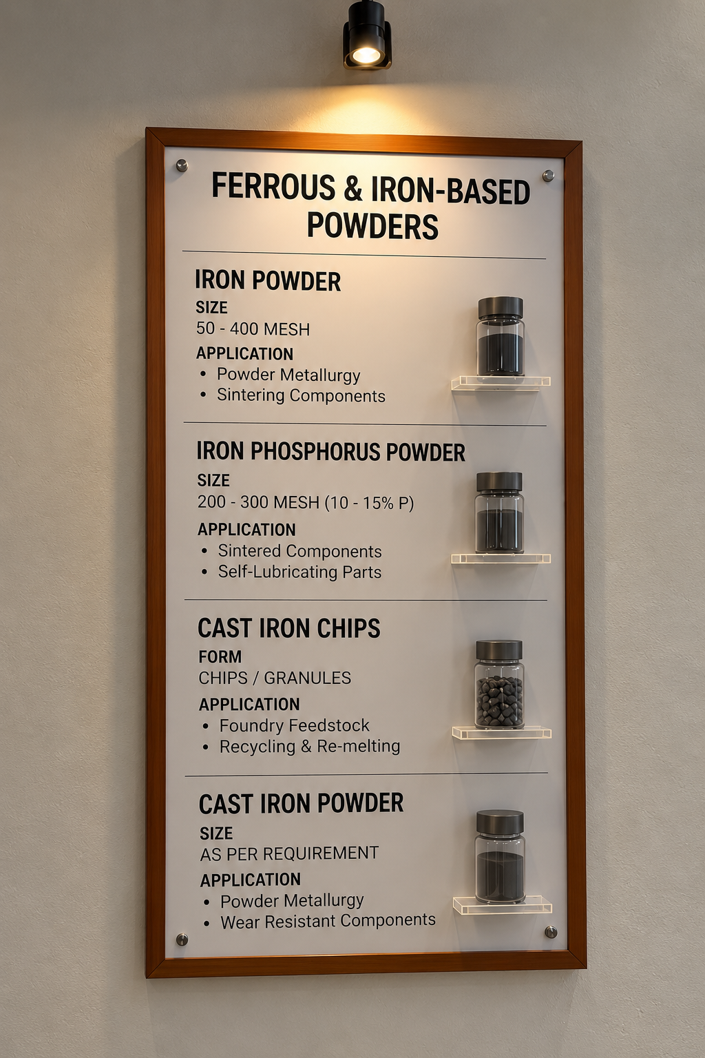 Ferrous & Iron-Based Powders powder display board