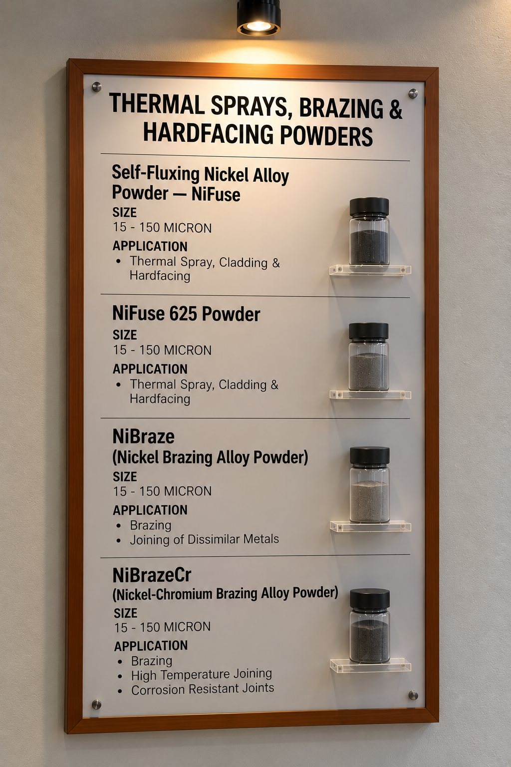Brazing, Welding & Hardfacing powder display board