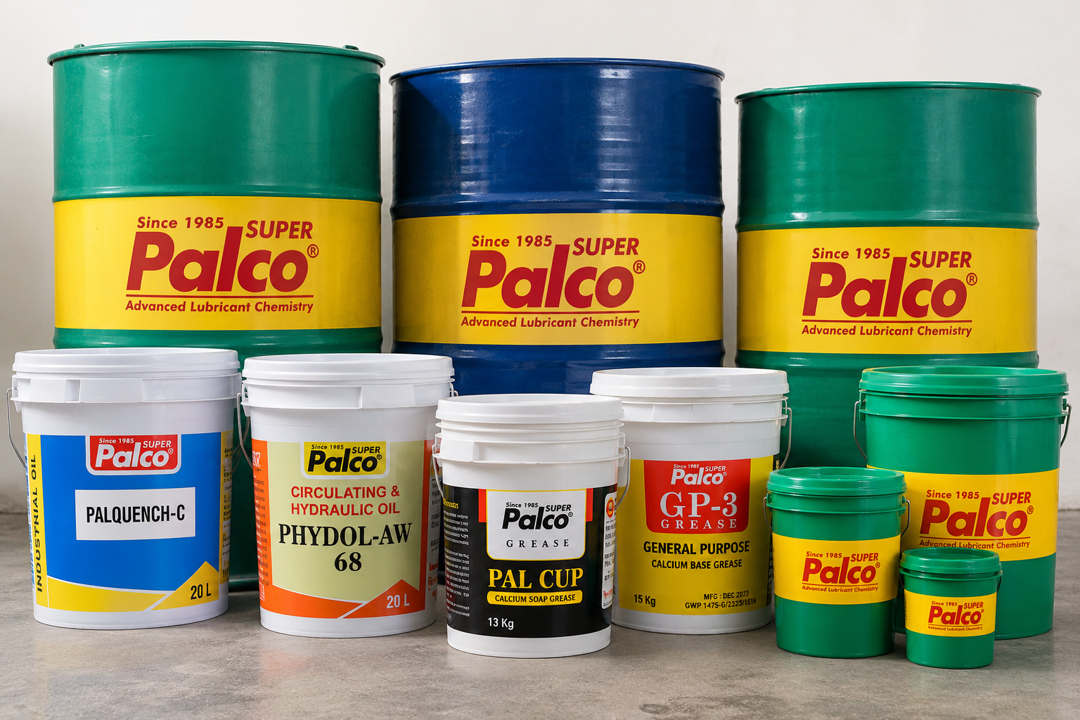 Palco industrial lubricants and grease containers